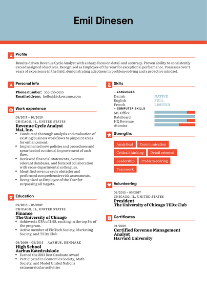 Revenue Cycle Analyst Resume Example