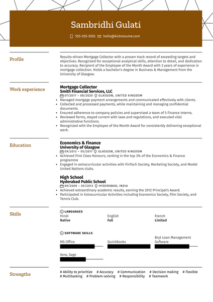 Mortgage Collector Resume Example