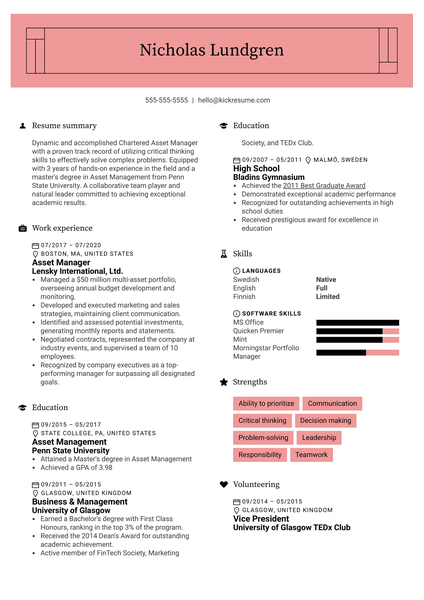 Asset Manager Resume Sample