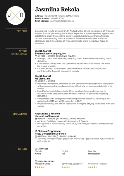 Credit Analyst Resume Example