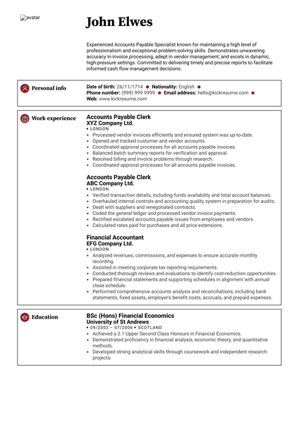 Senior Accountant CV Resume Sample