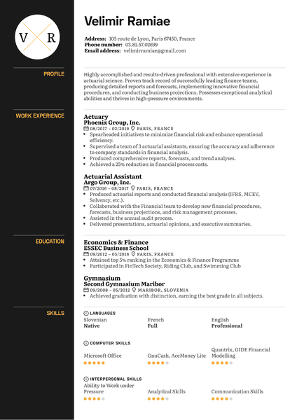 Actuary Resume Example