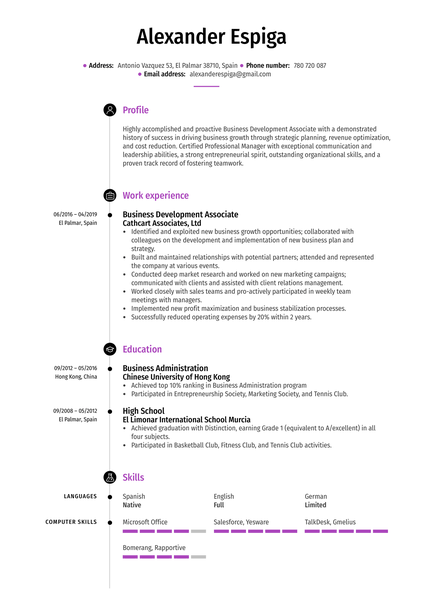 Business Development Associate Resume Sample