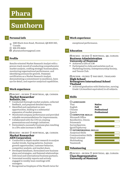 Market Researcher Resume Sample