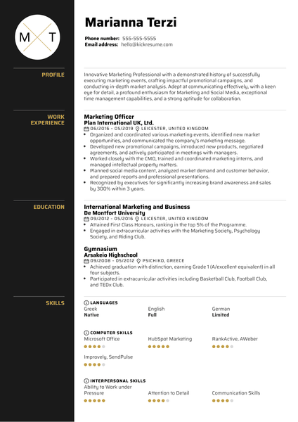 Marketing Officer Resume Sample