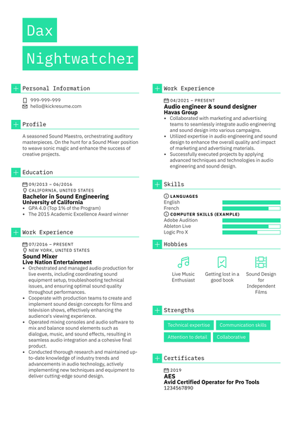 Sound Mixer Resume Sample