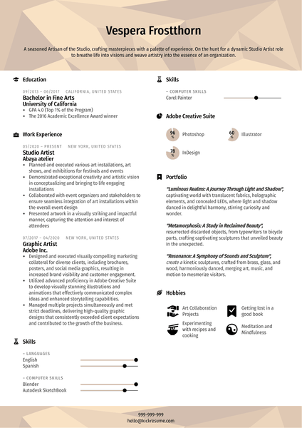 Studio Artist Resume Sample