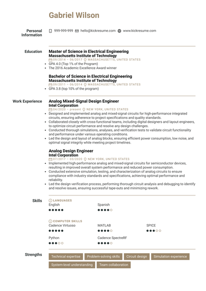 Analog Mixed-Signal Design Engineer Resume Sample