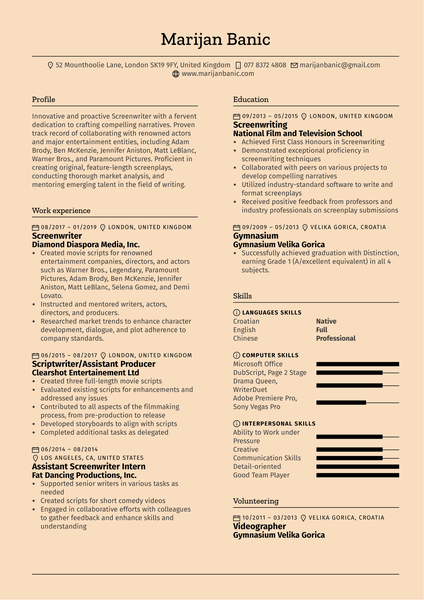 Screenwriter Resume Template