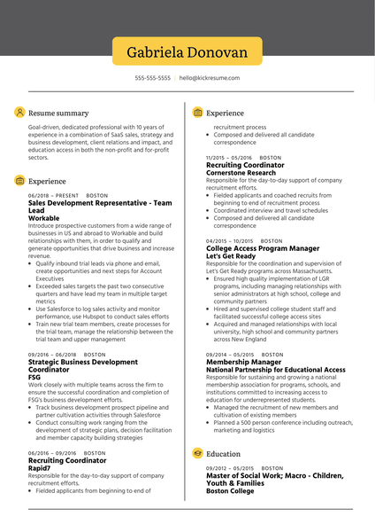 Business Development Representative Resume Example