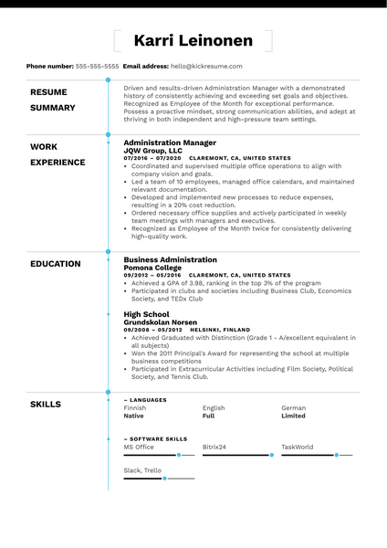 Administration Manager Resume Example