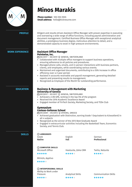 Assistant Office Manager Resume Sample