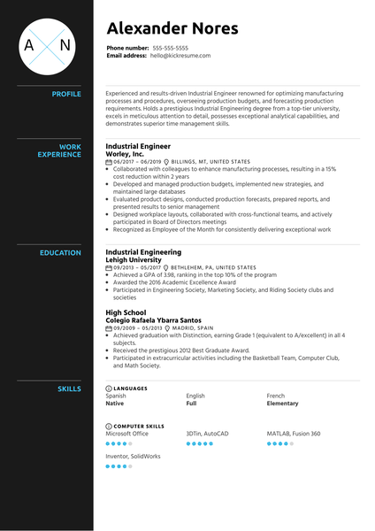 Industrial Engineer Resume Sample