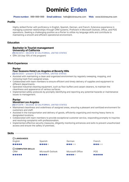 Porter Resume Sample