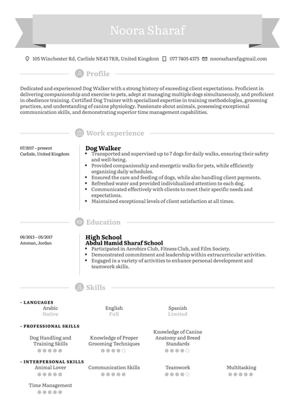 Dog Walker Resume Sample