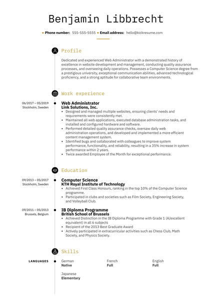 Web Administrator Resume Sample