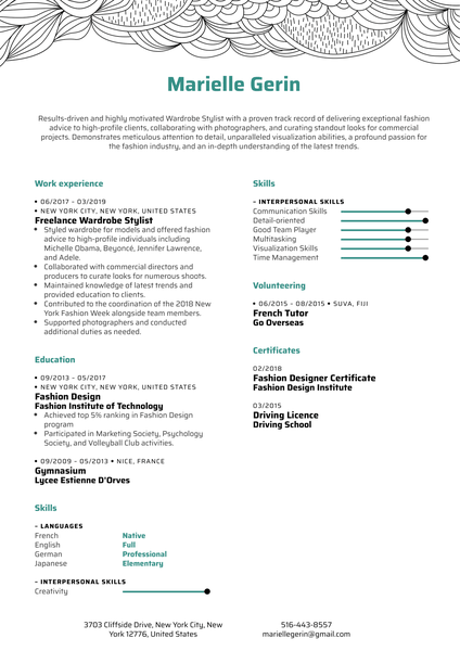 Wardrobe Stylist Resume Sample