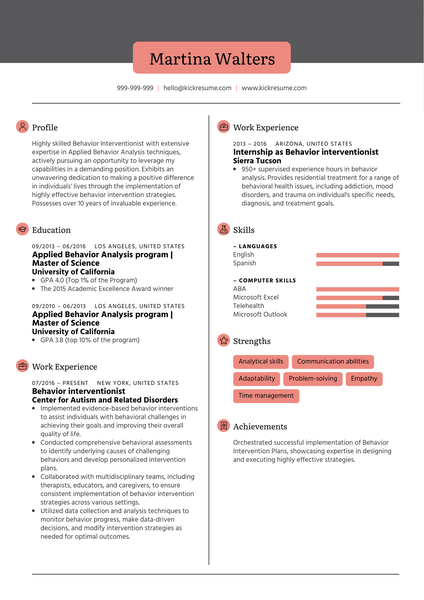 Behavior Interventionist Resume Sample