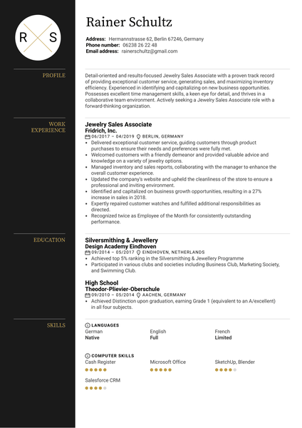 Jewelry Sales Associate Resume Sample