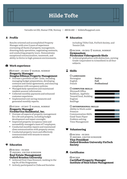 Property Manager Resume Sample