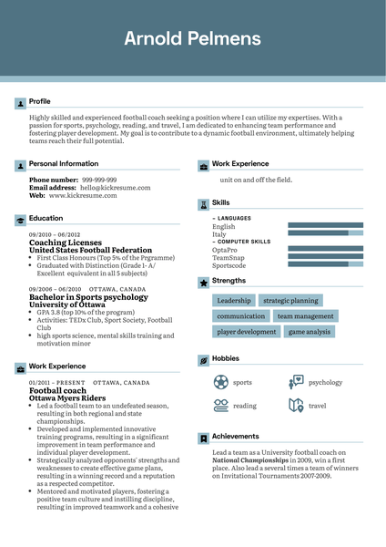 Football Coach Resume Sample