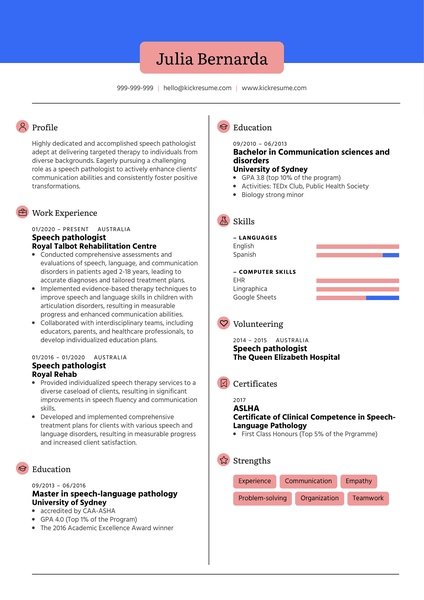 Speech Pathologist Resume Sample