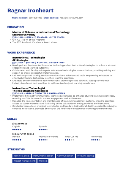 Instructional Technologist Resume Sample