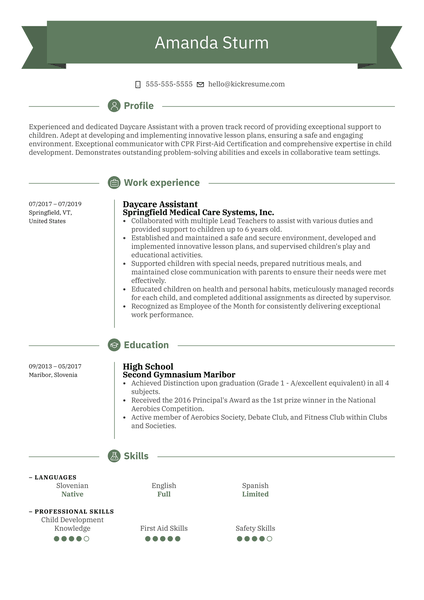 Daycare Assistant Resume Example