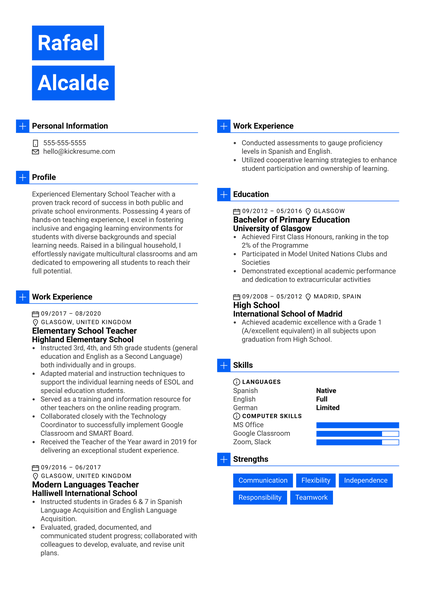 Elementary Teacher Resume Sample