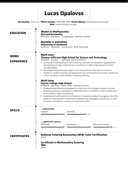 Math tutor Resume Sample