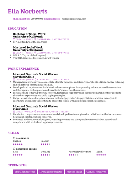 Licensed Graduate Social Worker Resume Sample