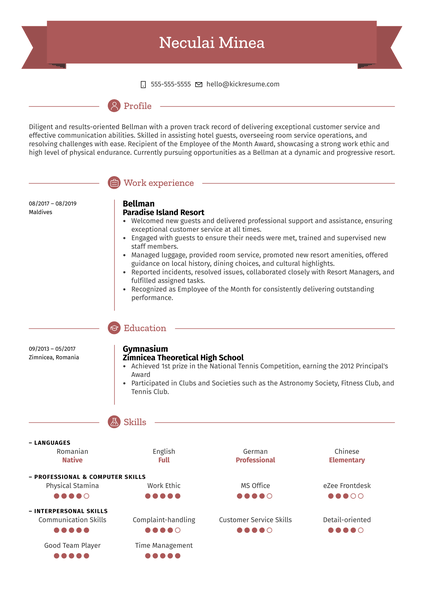 Bellman Resume Sample