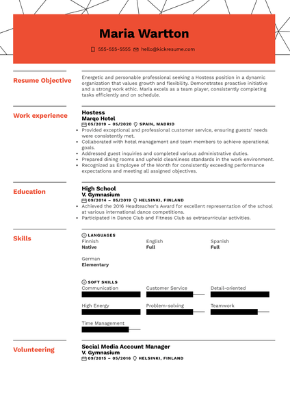 Hostess Resume Sample