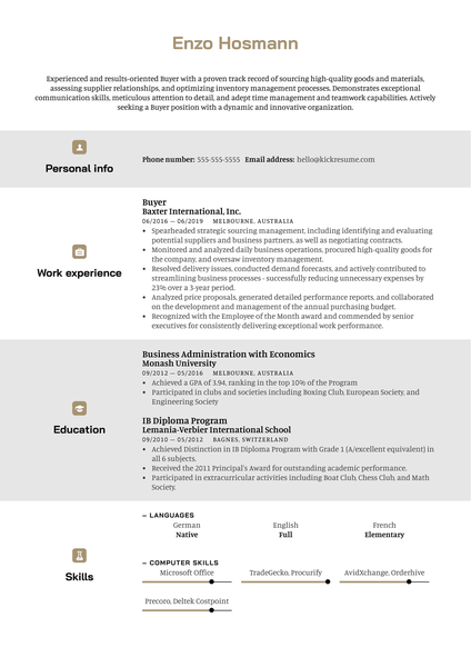 Buyer Resume Example