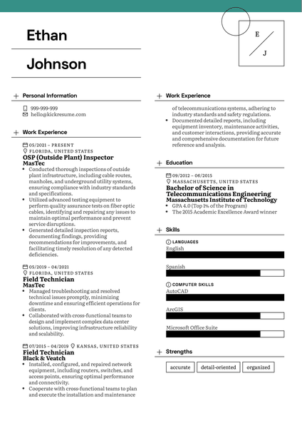 OSP (Outside Plant) Inspector Resume Sample