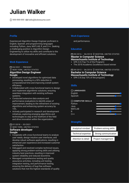 Algorithm Design Engineer Resume Sample