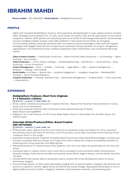 Disney Video Production Assistant Resume Sample