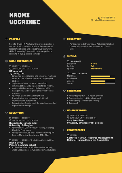 HR Resume Sample