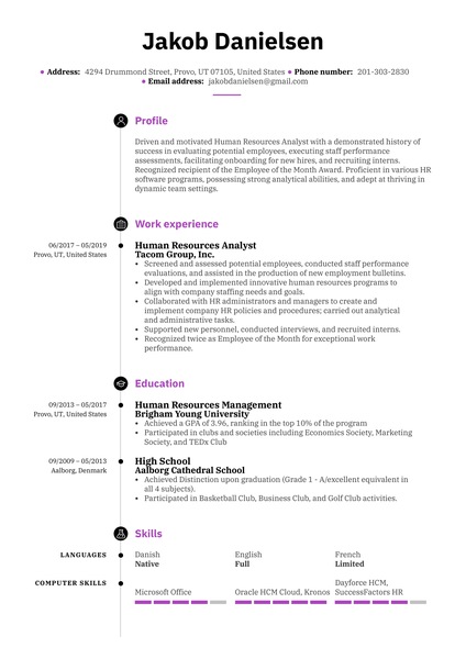 Human Resources Analyst Resume Sample