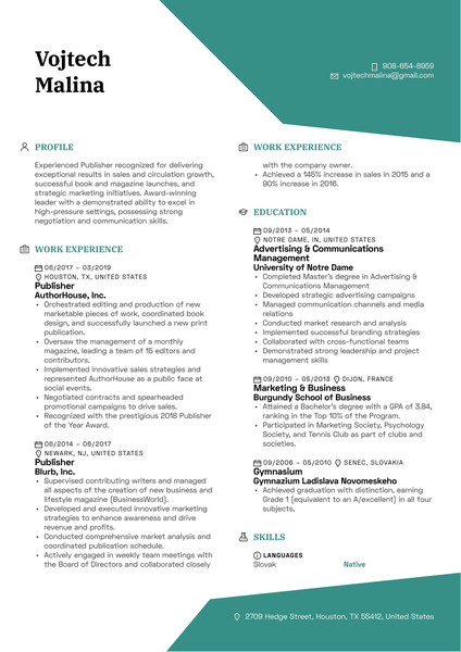 Publisher Resume Template