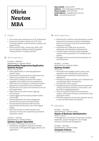 Senior Systems Analyst CV Sample