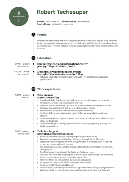 Technical Support Representative Resume Sample