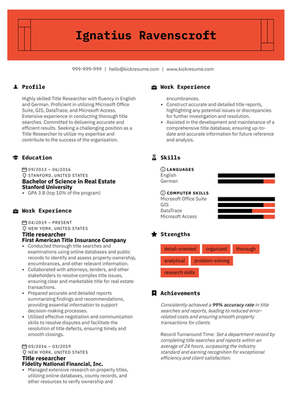 Title Researcher Resume Sample