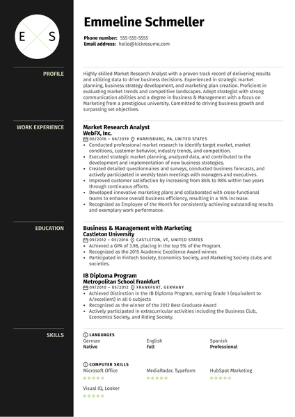 Market Research Analyst Resume Example