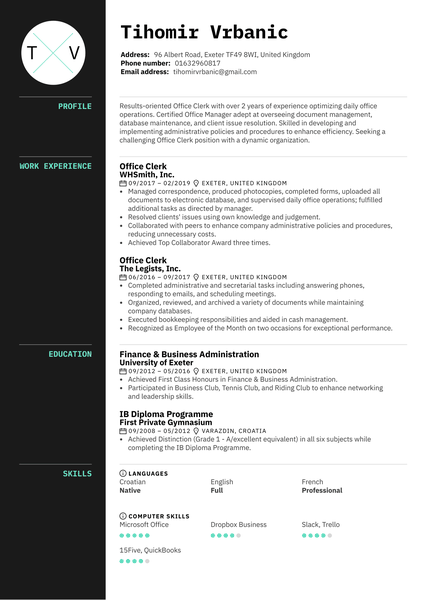 Office Clerk Resume Template