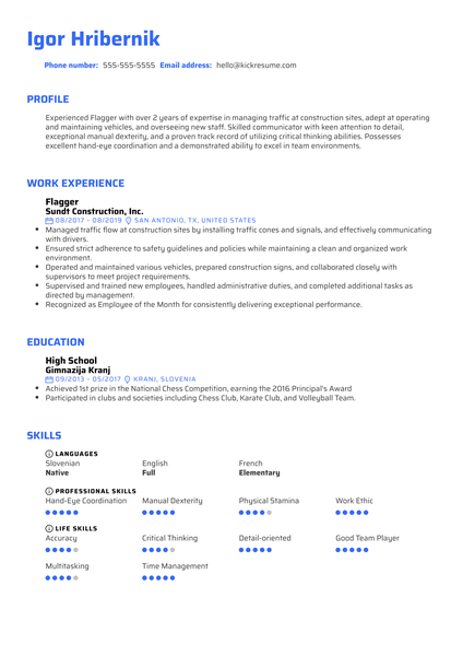 Flagger Resume Example