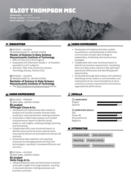 BI Analyst Resume Sample