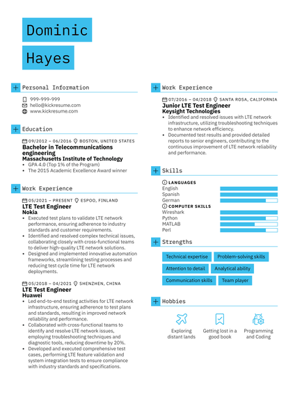 LTE Test Engineer Resume Sample