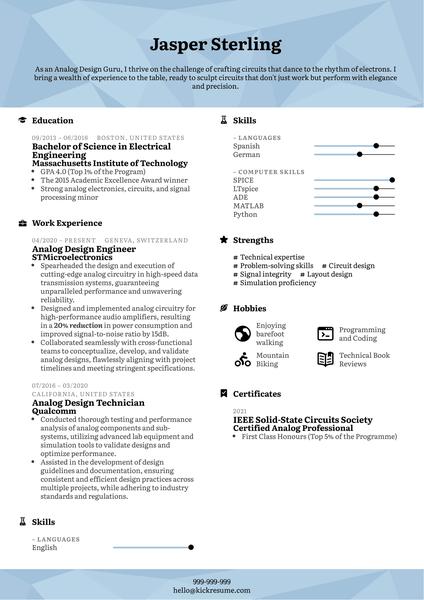 Analog Design Engineer Resume Sample