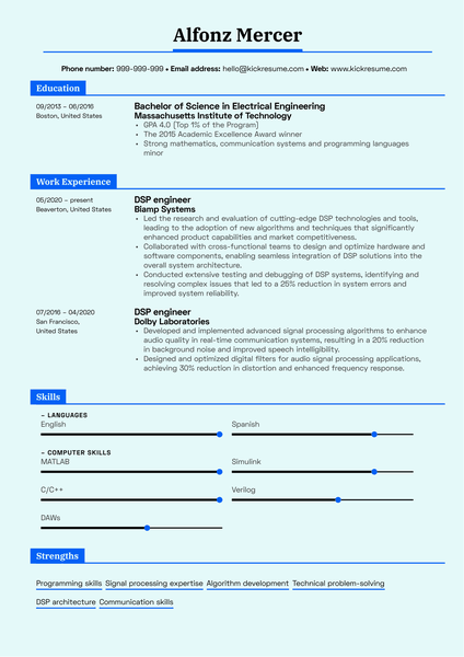 DSP Engineer Resume Sample